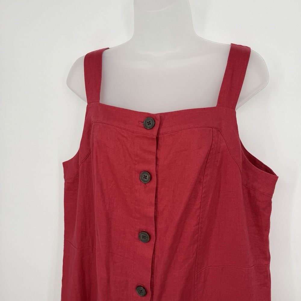 J Jill 100% Linen Red Sz L Button Down Sleeveless Midi Dress‎ Lagenlook Coastal - Picture 4 of 9